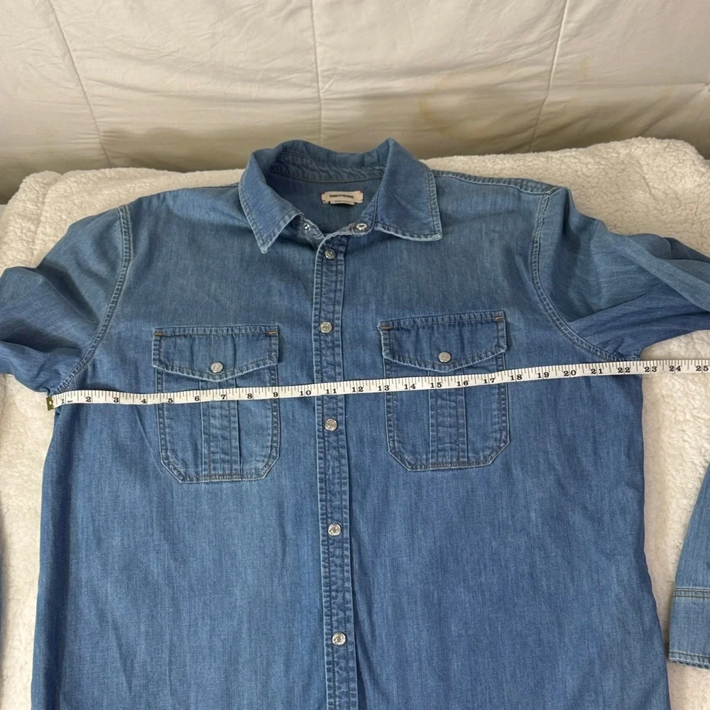 Zadig & Voltaire Denim Button Up Shirt C’est Alright Graphic Back Light Wash - Picture 9 of 10